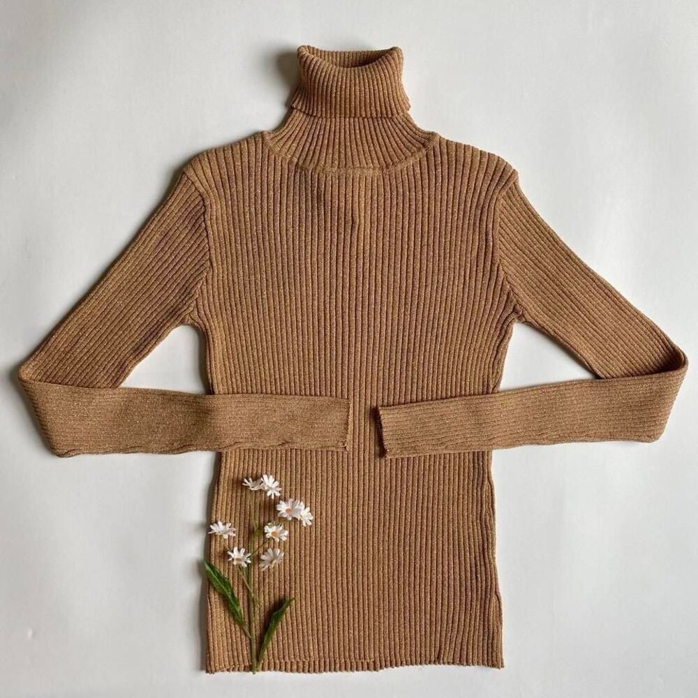 Y2K sparkly tan turtleneck